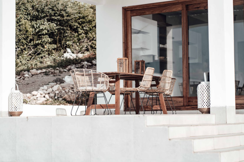 Outdoor furniture in a patio.